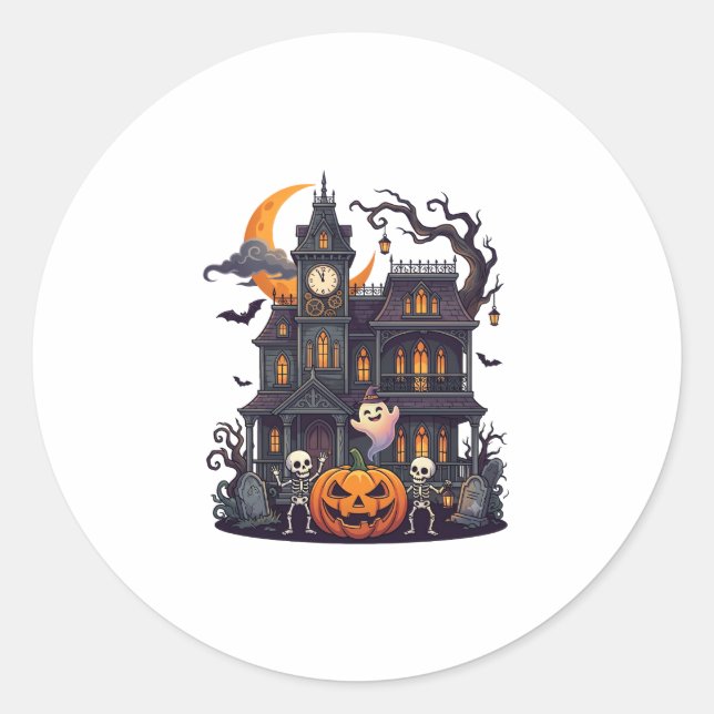 Adesivo Casa Assombrada de Halloween Esqueletos Abóbora Fa (Frente)