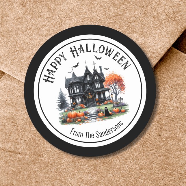 Adesivo Casa Assombrada Halloween (Haunted House Halloween Classic Round Sticker)