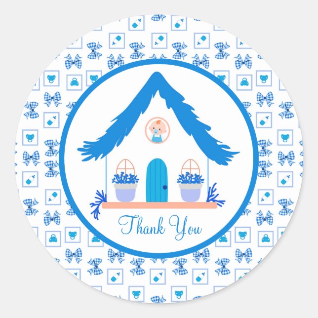 Adesivo Casa Azul Personalizada Obrigado Chá de fraldas (Frente)