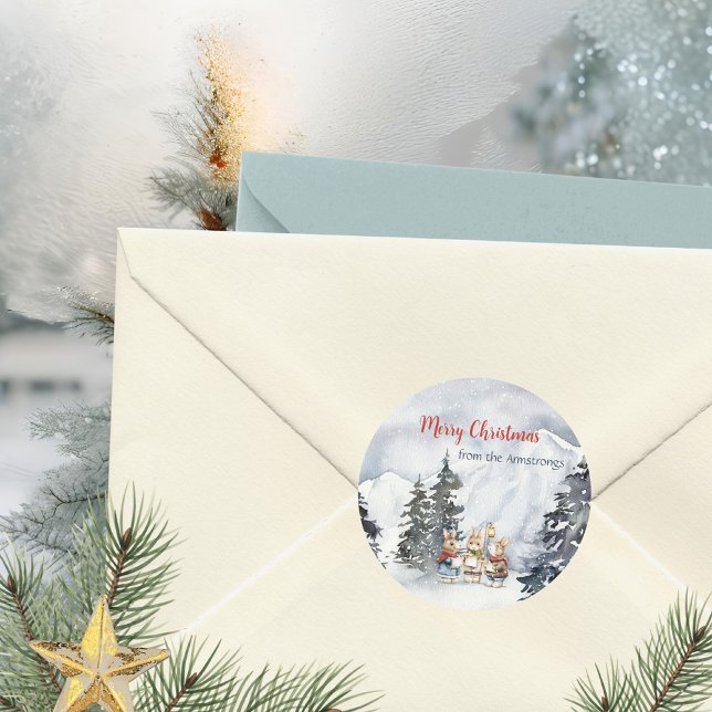 Adesivo Casa de bonecas de aquarela de coelhinho (Watercolor Rabbit Carolers Cottagecore Classic Round Sticker ©Susanne Sachers - Sunny Mind 🌞)