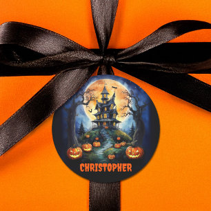 Adesivo Casa de Halloween Assombrada com Nome de Pumpkins