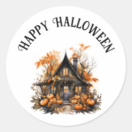 Adesivo Casa de Halloween com Pumpkins e Folhagem