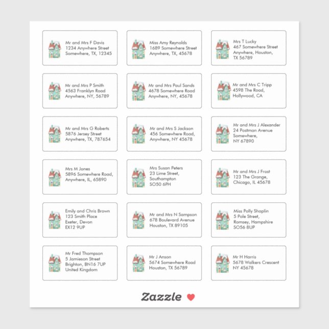 Adesivo Casa de Natal 18 Endereços de Nome Individual (Folha)