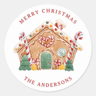 Adesivo Casa de Natal de Pão de Mel Festivo em Aquarela