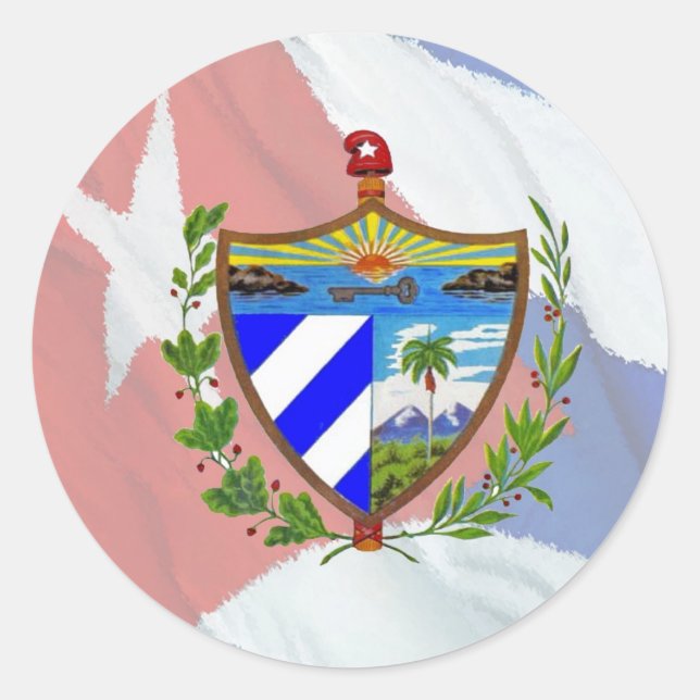 Adesivo Casaco de Armas Cubanas sobre Bandeira Cubana (Frente)