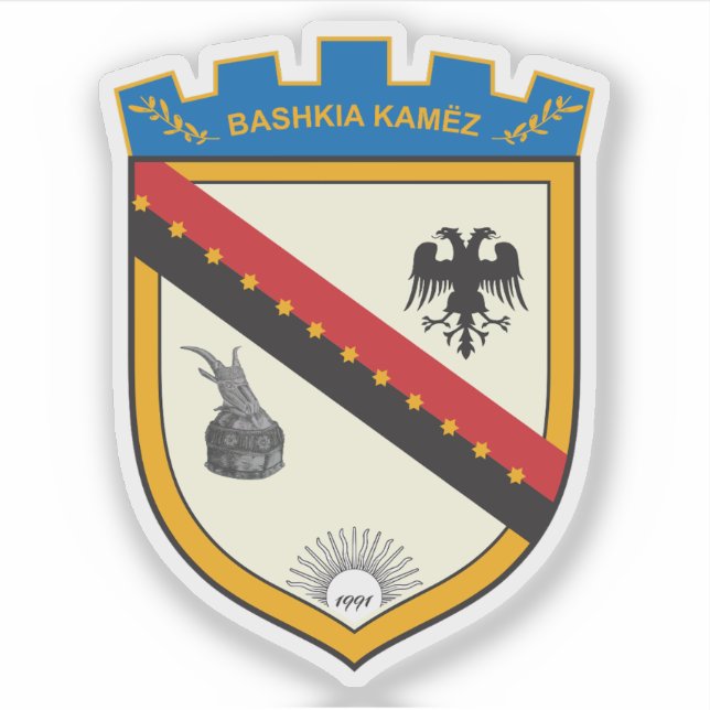 Adesivo Casaco de armas de Kamëz, Albânia (Frente)