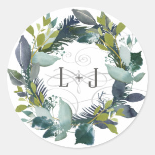 Adesivo Casais Wreath de Watercolor Laurel Iniciais de Mon