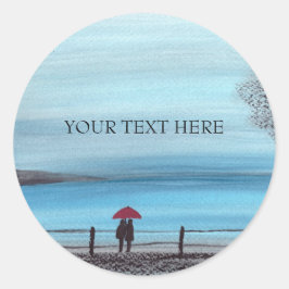 Adesivo Casal apaixonado por cartão postal de guarda-chuva