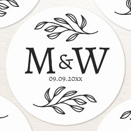 Adesivo Casal Casado Monograma Data Elegante Botânica