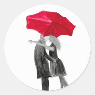 Adesivo Casal de amor com guarda-chuva vermelha