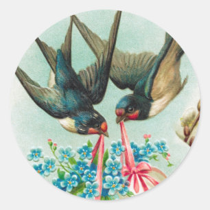 Adesivo Casal de Andorinhas Vintage e Ovos de Páscoa Flora