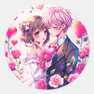 Adesivo Casal de Anime Fofo   Dia dos Namorados