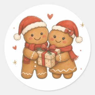Adesivo Casal de Biscoito de Gengibre com Presente e Chapé