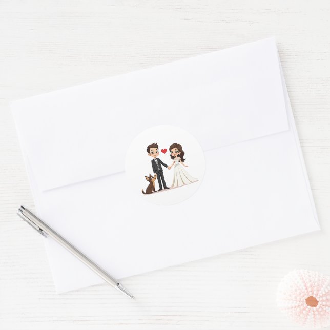 Adesivo Casal de Casamento Kawaii com Cães - Estilo Chibi (Envelope)