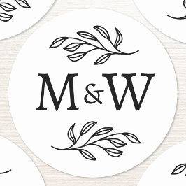 Adesivo Casal de Casamento Monograma Botânico Elegante