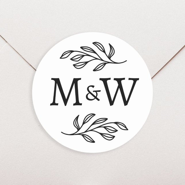 Adesivo Casal de Casamento Monograma Botânico Elegante (Modern wedding couple monogram initials personalized stationery envelope seal stickers)