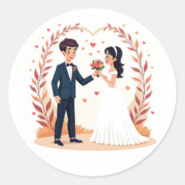 Adesivo Casal de Casamento Segurando Cartazes