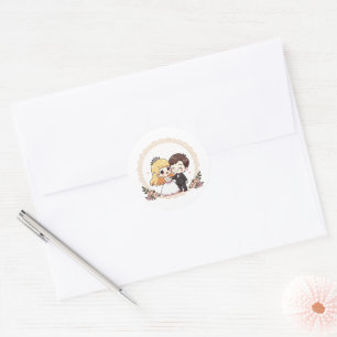 Adesivo Casal de Casamento vintage Feliz - Design Chibi