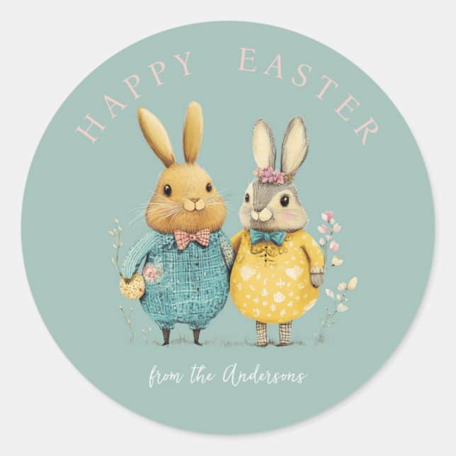 Adesivo Casal de coelho da Páscoa bonito (Frente)