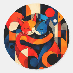 Adesivo Casal de Gatos Geométricos Coloridos se Abraçando