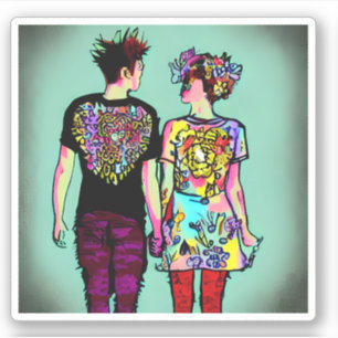 Adesivo Casal de namorados fofo de punk rock grunge apaixo