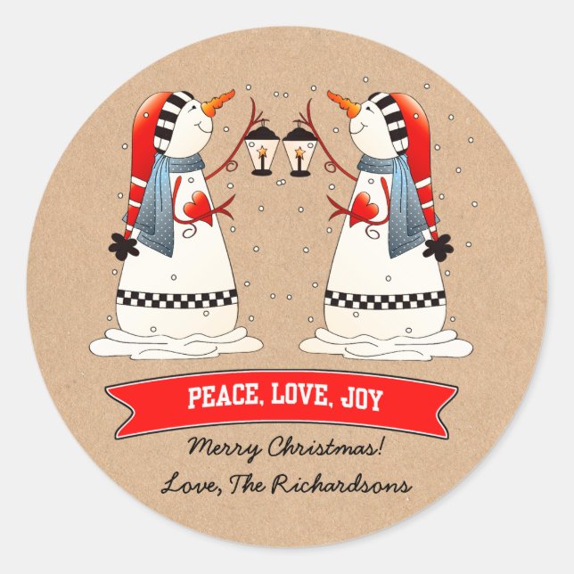 Adesivo Casal de Neve Kraft Paper Natal Personalizado (Frente)