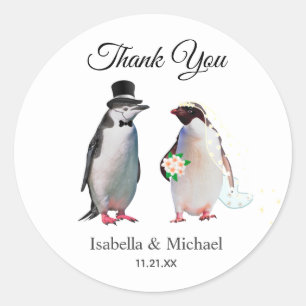 Adesivo Casal de Pinguins Elegantes Obrigado Casamento 