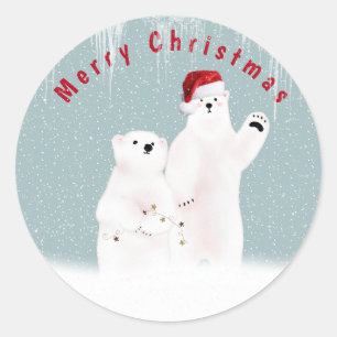 Adesivo Casal de Urso Polar de Natal com Flocos de Neve