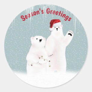 Adesivo Casal de Urso Polar de Natal com Flocos de Neve