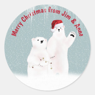 Adesivo Casal de Urso Polar de Natal com Flocos de Neve