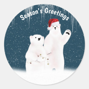 Adesivo Casal de Urso Polar de Natal em Flocos de Neve