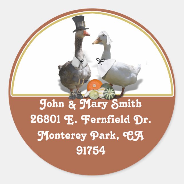 Adesivo Casal do Pato de Peregrino de Ação de Graças (Frente)