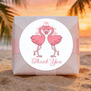 Adesivo Casal Tropical de Flamingos Fofos Agradecimento de