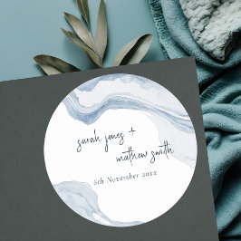 Adesivo Casamento abstrato Blue Coastal Beach Watercolor