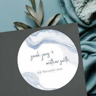 Adesivo Casamento abstrato Blue Coastal Beach Watercolor