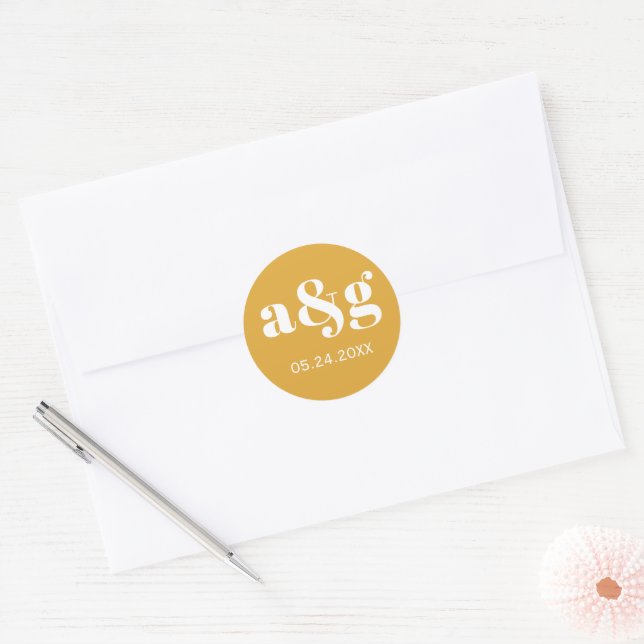 Adesivo Casamento amarelo simples, elegante, de mostarda (Envelope)
