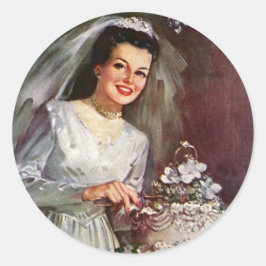 Adesivo Casamento Antigo, Noiva Cortando o Bolo de Casamen