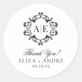 Adesivo Casamento Antiquado de Monograma de Crest Preto e