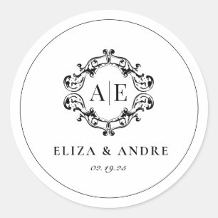 Adesivo Casamento Antiquado de Monograma de Crest Preto e