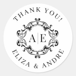 Adesivo Casamento Antiquado de Monograma de Crest Preto e