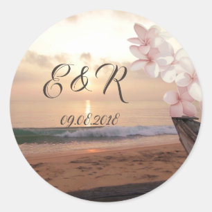 Adesivo Casamento ao Pôr do Sol na Praia Plumeria