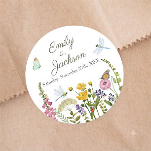 Adesivo Casamento Aquarela de Borboleta de Flor Silvestre