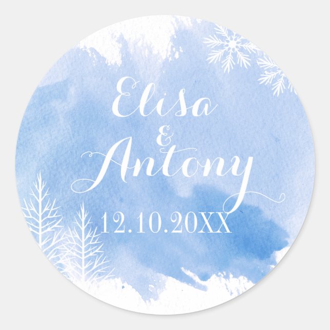 Adesivo Casamento azul-aquarela moderno Salve a Data (Frente)