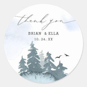 Adesivo Casamento Azul De Árvores Coníferas Obrigado