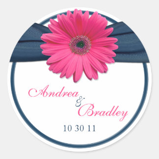 Adesivo Casamento Azul de Gerbera Daisy Marinho Rosa