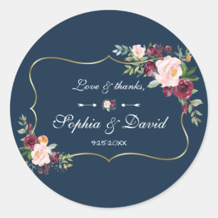 Adesivo Casamento Azul De Marinho Floral GlamGold Burgundy