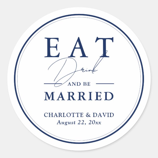 Adesivo Casamento Azul de Marinho Moderno com Script Elega (Frente)