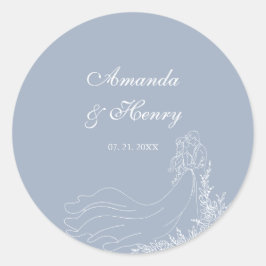 Adesivo Casamento Azul Dusty com Casal Desenhado Mão