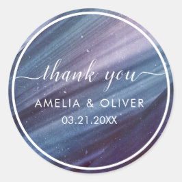 Adesivo Casamento azul e roxo minimalista Obrigado