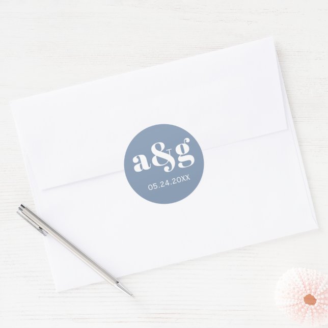 Adesivo Casamento azul empoeirado com monograma simples (Envelope)